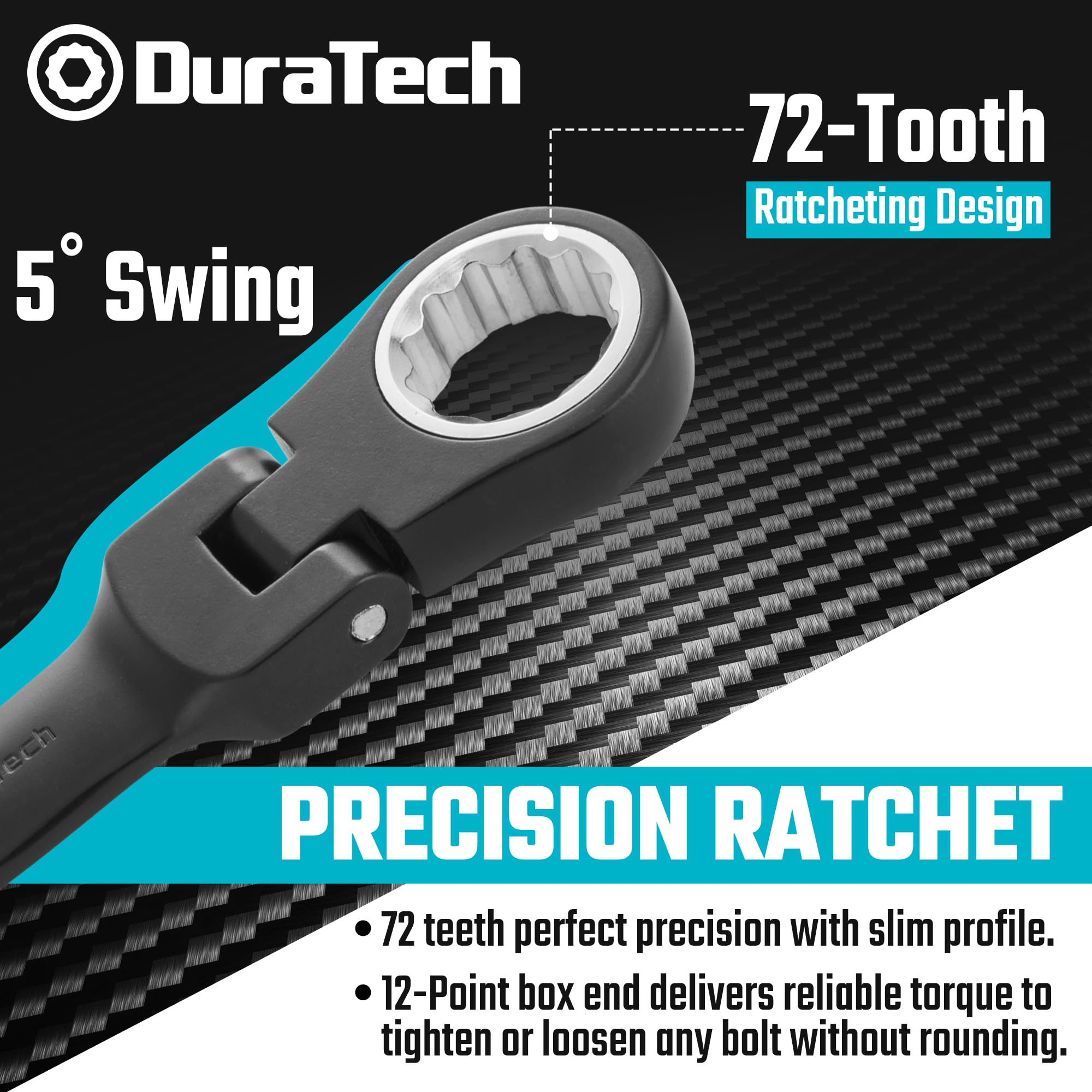 DURATECH Stubby Flex-head Ratcheting Combination Wrench Set, SAE